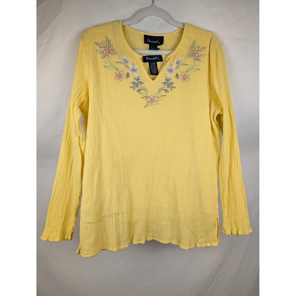 100% Cotton Butter Yellow Gauze Floral Embroidered Long Sleeve XL P Cottagecore - Picture 2 of 10